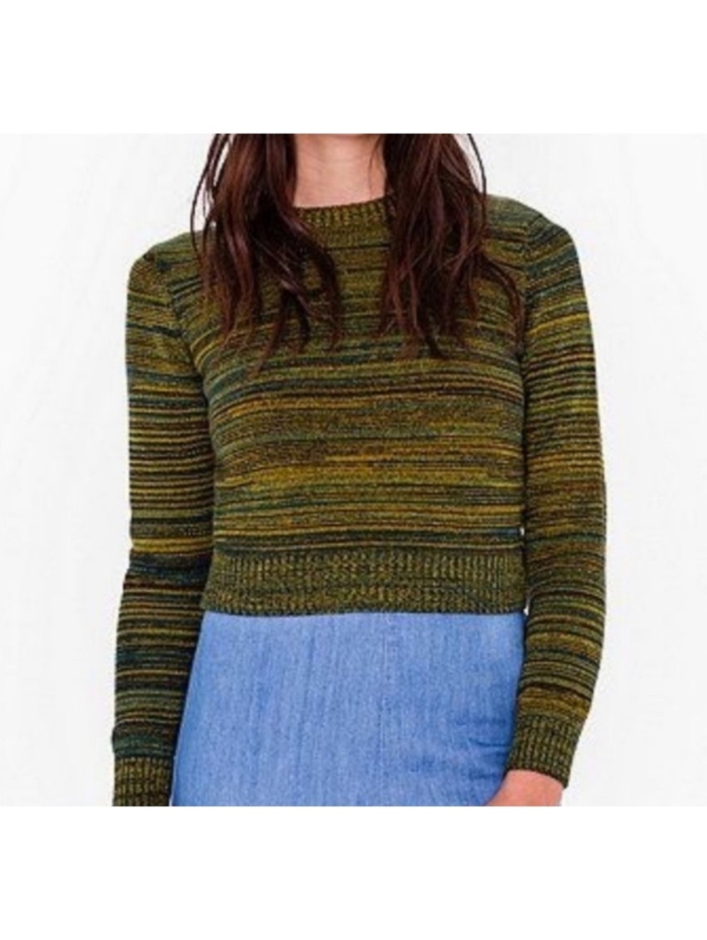 American Apparel Green Striped Spacedye Marled Knit Sweater Size S
